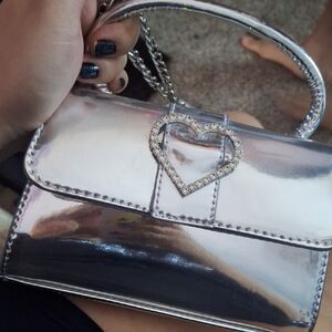 Silver Heart-Embellished Women's Bag
